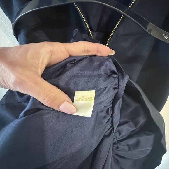 Kate Spade Size 4 Talitha Navy Blue Ruffle Hem Dress Slim Bow Belt Sleeveless - Picture 15 of 15